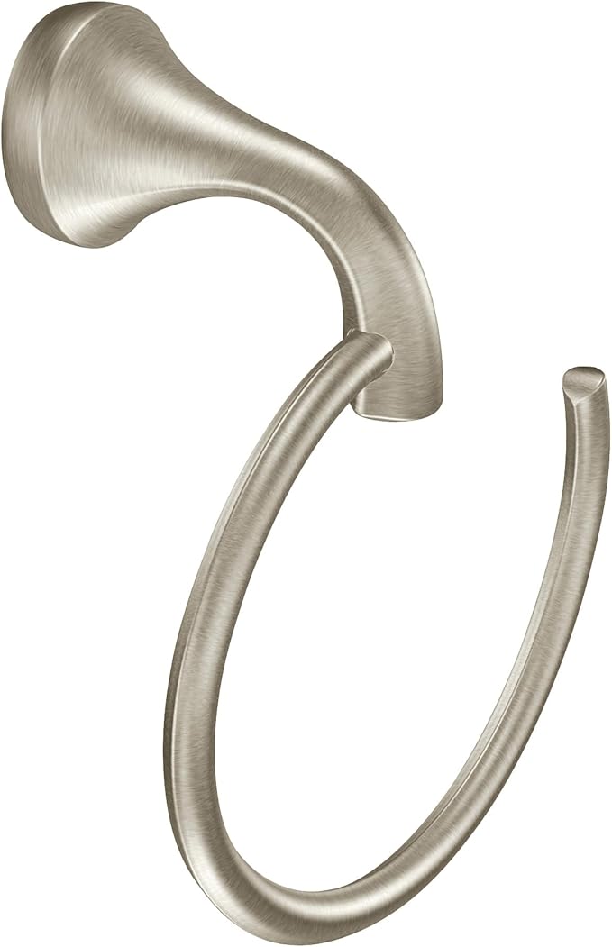 Moen Eva Brushed Nickel Single Post Open Hand Towel Ring, Holder for Bathroom, YB2886BN