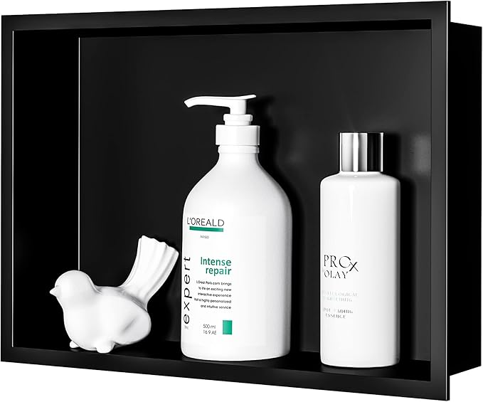 Neodrain Shower Niche, Insert Bathroom Storage Shower Shelf, Stainless Steel Recessed Wall Niche No Tiled Recessed Cabinet Waterproof for Shower Storage(Matte Black,18"x12")