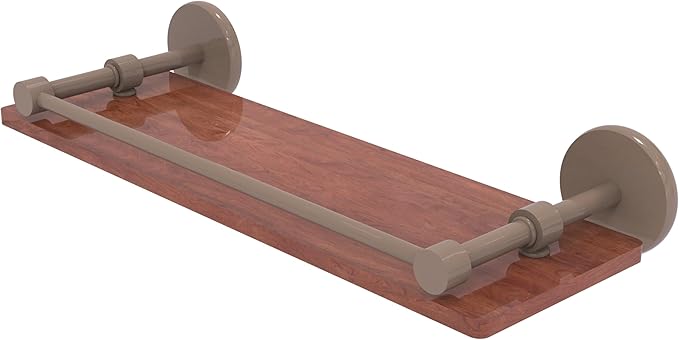 Allied Brass P1000-1-16-GAL-IRW-SHB Prestige Skyline Collection 16 Inch Solid IPE Ironwood Shelf with Gallery Rail, Shaded Beige