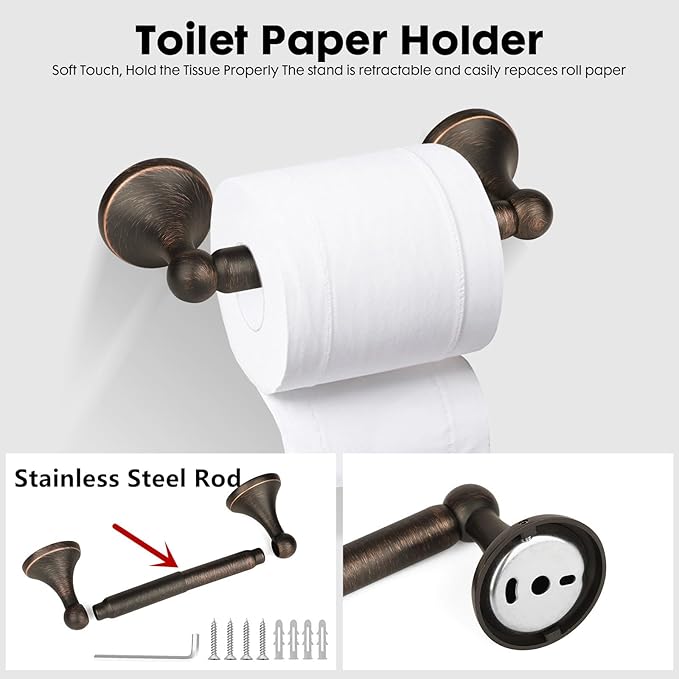 4 Piece Antique Bathroom Hardware Accessories Set Oil Rubbed Bronze,24 Inch Towel Bar Set,Towel Rack for Bathroom,Bathroom Towel Holder Bronze