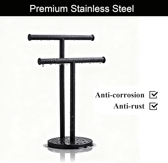 Hand Towel Holder, NEWRAIN Double Countertop Hand Towel Holder Stand, Stainless Steel Free Standing Hand Towel Rack with Heavy Base, for Bathroom Kitchen & Counter top, Matte Black