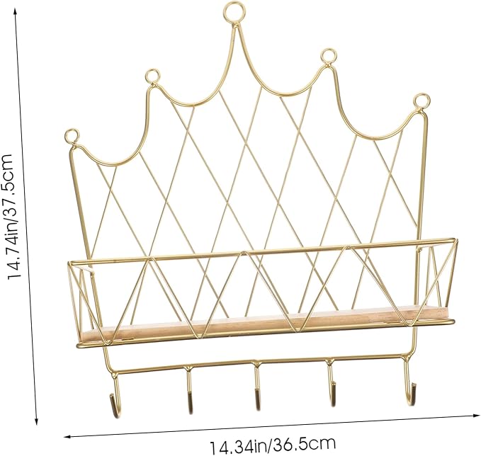 ULTECHNOVO Crown Shaped Wall Hook Storage Rack Iron Decorative Shelf for Bathroom Living Room Bedroom Wall Art Organizer with Hooks Stylish Home Decor