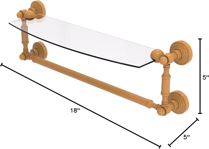 Allied Brass WP-33TB/18-GLY Waverly Place Collection 18 Inch Glass Vanity Shelf with Integrated Towel Bar, Golden Yellow
