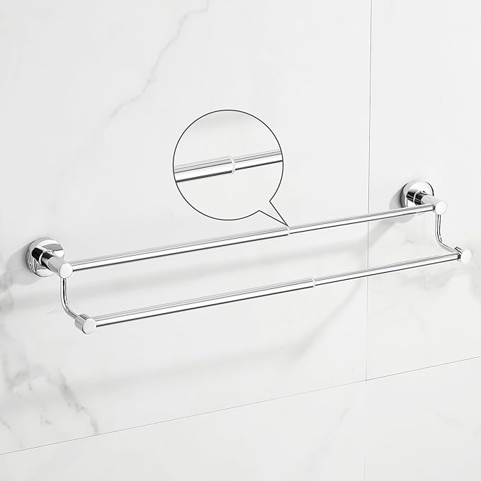 Adjustable Double Towel Racks for Bathroom 15 to 26.5 Inch Towel Bar, Expandable Bright Chrome Double Bath Towel Holder, Wall Mount with Screws Towel Bar Rod