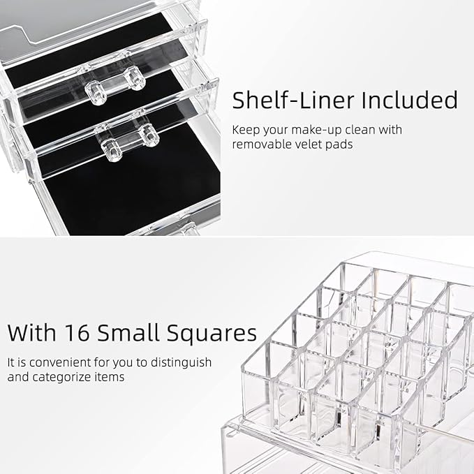 Makeup Organizer,Large Clear Acrylic Makeup drawers Cosmetic Makeup and Jewelry Storage Case Display Box With 10 Large Drawers,Great for Bathroom, Dresser, Vanity and Countertop