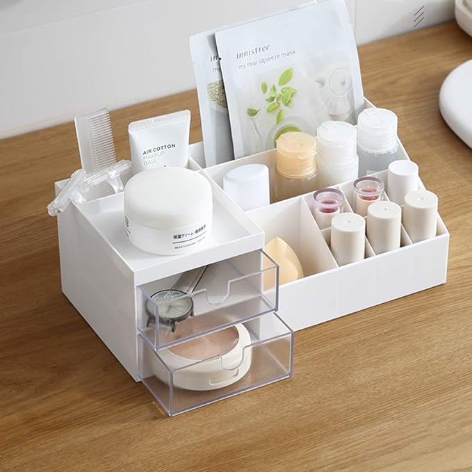 AfooBezos White Makeup Organizer For Makeup Desk Organizers, Makeup Organizers Small Nail Desk Organizer Makeup, Make Up Organizer Skincare Organizer Make Up Holder