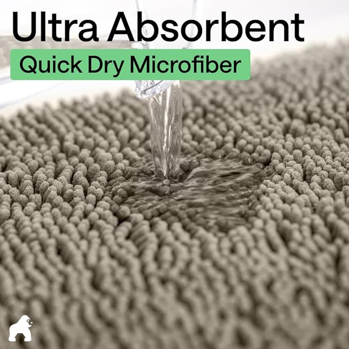 GORILLA GRIP Bath Rug Mat 36x24, Thick Soft Absorbent Chenille, Quick Dry Microfiber Mats, Rubber Backing Washable Shower Floor Rugs, Bathmat Runner, US Designed Bathroom Home Decor Accessories Latte