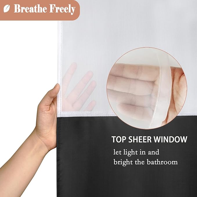 UFRIDAY White Shower Curtain with Light Filtering Window, Extra Long Fabric Shower Curtain Liner Mildew Resistant, 72 x 84 Inch