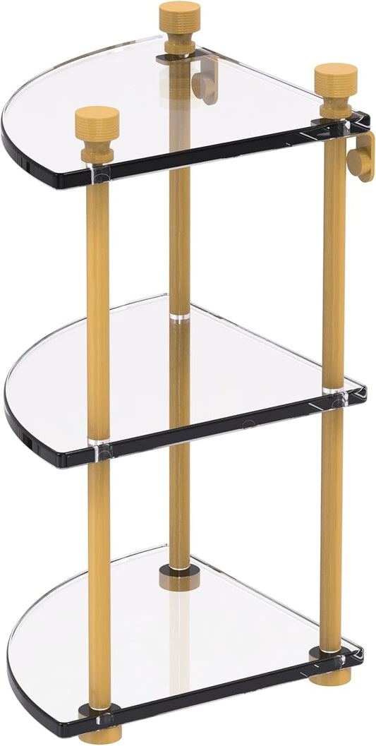 Allied Brass FT-6-SGL Foxtrot Collection Three Tier Corner Glass Shelf, Spanish Gold
