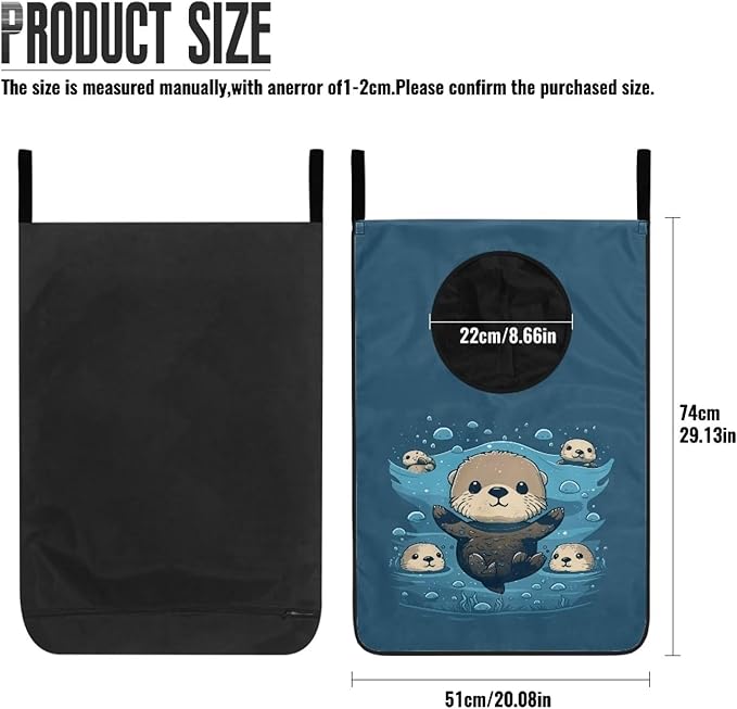 ZOUTAIRONG Sea Otter Hanging Laundry Hamper Cute Over Door Zipper Storage Bag Space Saving Laundry Bag Hanging Dirty Clothes Hamper Laundry Baskets for Bathroom, Closet, Home, Dorm