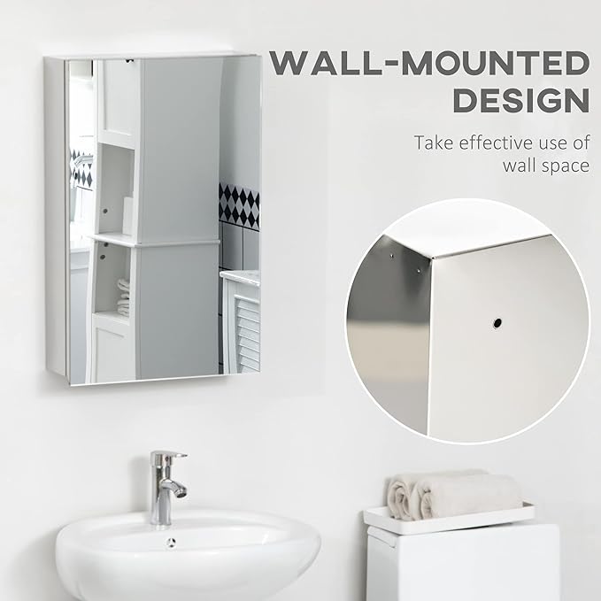 kleankin Wall-Mounted Medicine Cabinet with Mirror, Bathroom Mirror Cabinet Wall Mounted with Hinged Door, Storage Shelves for Living Room and Laundry Room, 15" x 24", Silver