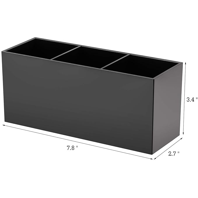 Tbestmax Makeup Brush Holder Organizer Cosmetic Brushes Container Storage 3 Slots - Great for Vanity (Black)