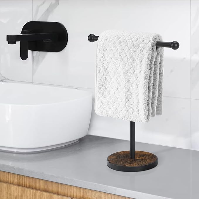 YINMIT Hand Towel Stand, T-Shape Height 15?€? Wood Countertop Towel Holder Stand, Hand Towel Rack with Heavy Base for Bathroom Kitchen Countertop Vanity