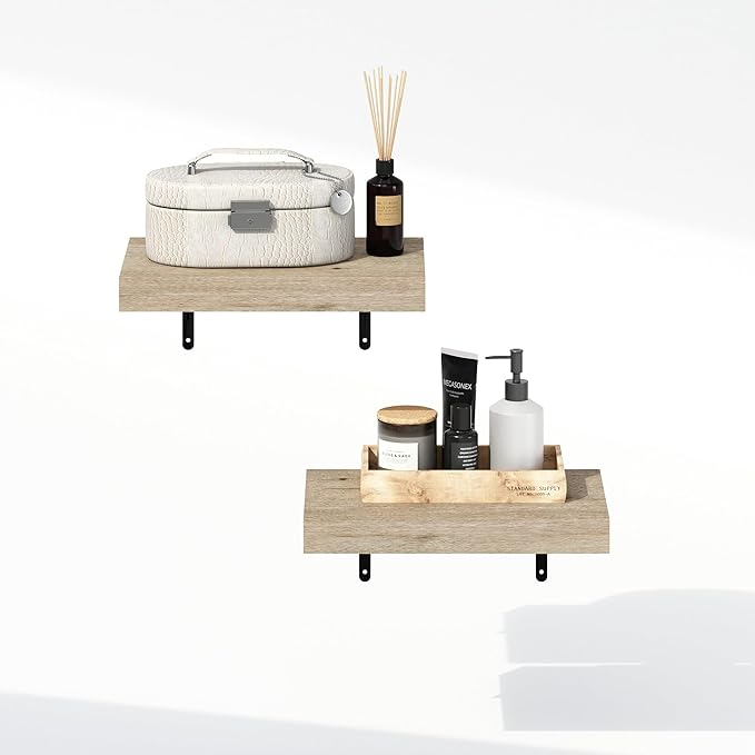 Furinno Tanna Floating Shelves for Wall Set of 2, 15-Inch Bathroom Wall Shelf, Wall Mounted Shelf, for Bathroom Organizers and Storage, Living Room, Natural