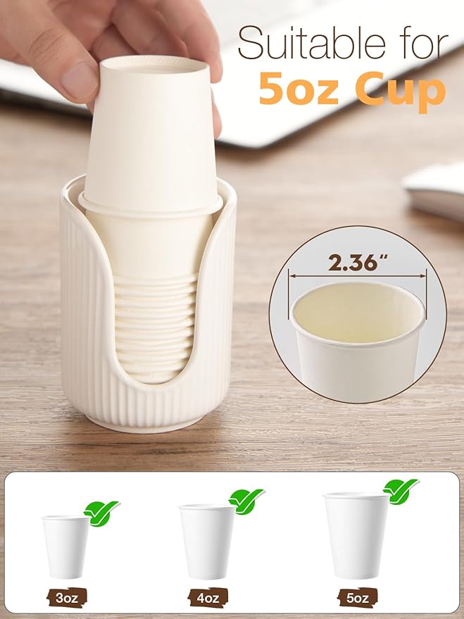 ABRUTY Bathroom Cup Dispenser, 3oz-4oz Ceramic Paper Cup Holder, Small Countertop Mouthwash Dixie Cups Accessories, for Vanity Countertops, Bathroom, Kitchen, and Dining Room