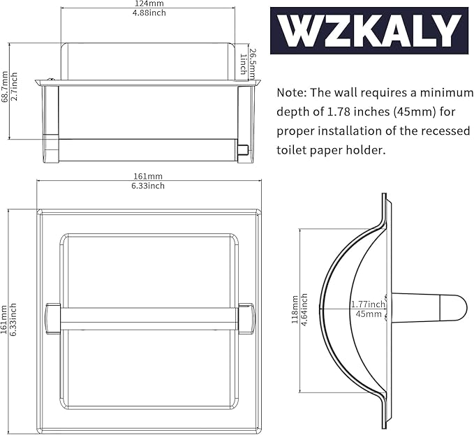 Recessed Toilet Paper Holder for Regular Rolls White 2 Pack, Pivoting Toilet Paper Holder Wall Mount Made of Metal, in Wall Toilet Paper Holders for Bathroom