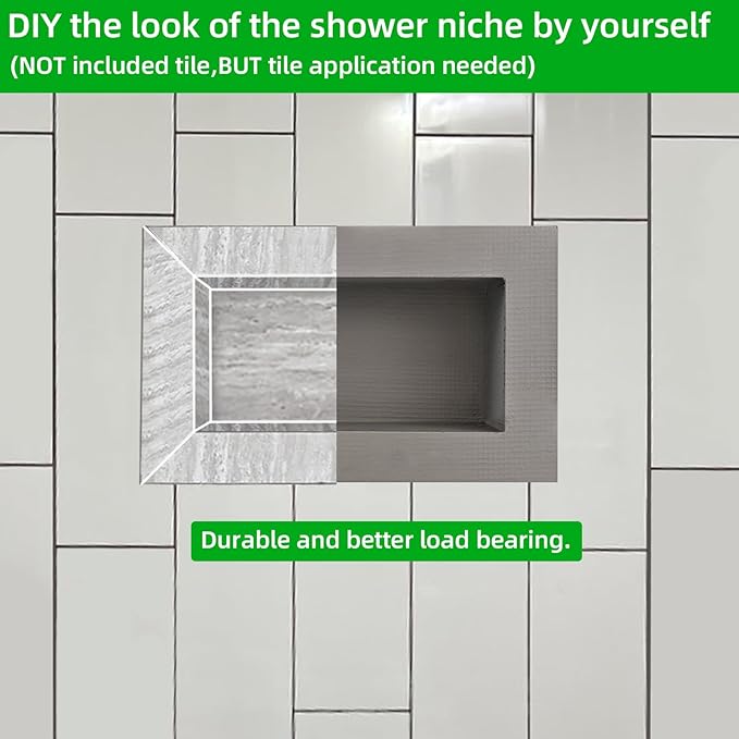 Shower Niche Insert Tile Ready 12"x6",Niche for Shower Wall,Waterproof Ready-to-Tile Niches Recessed Box Shelf for Showers Wall Bathroom Renovation/Soap Storage,Outer Size 16"x10",Depth 4”