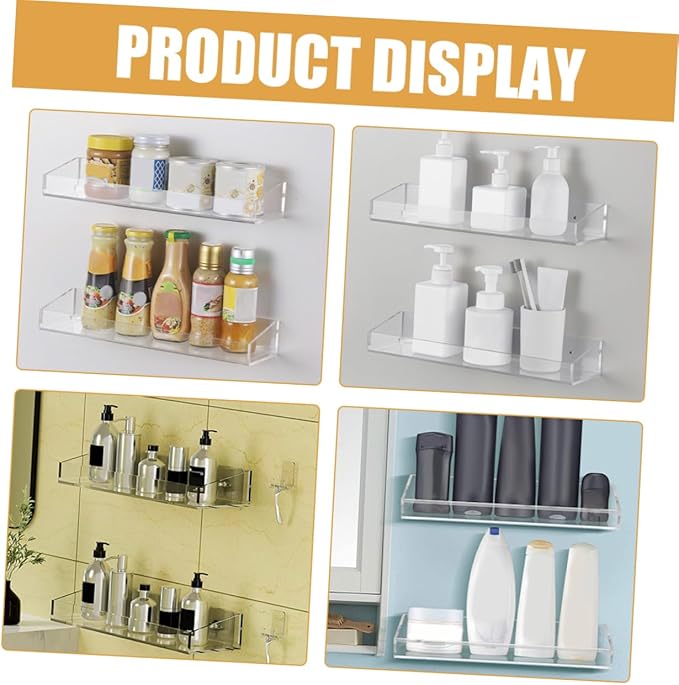 1set Floating Acrylic Shelf for Bathroom and Kitchen Storage Wall-mounted Organizer for Toiletries Seasonings and Essentials for Efficient Space Saving