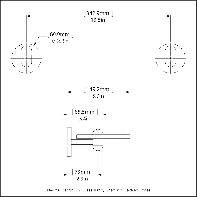 Allied Brass TA-1/16-ORB Tango Collection 16 Inch Glass Vanity Beveled Edges Shelf, Oil Rubbed Bronze