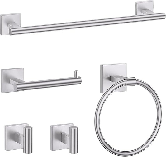 TURS 5-Pieces Brushed Nickel Bathroom Hardware Set 23.6 Inch SUS304 Stainless Steel Towel Bar Set Wall Mounted Bathroom Accessories Set