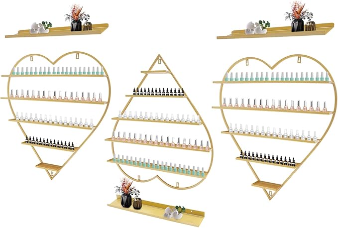 Nail Polish Storage Racks 5-Tier - Wall-Mounted Iron Display Rack for Nail Salons and Beauty Shops (Gold)