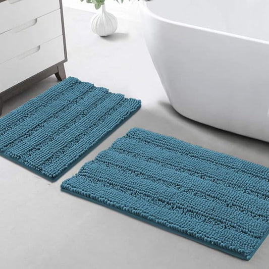 Turquoize Chenille Bathroom Rugs Set - Non-Slip Bath Mats for Bathroom & Kitchen/Entryway (Standard: 20" x 32" and 17" x 24"), Turquoise