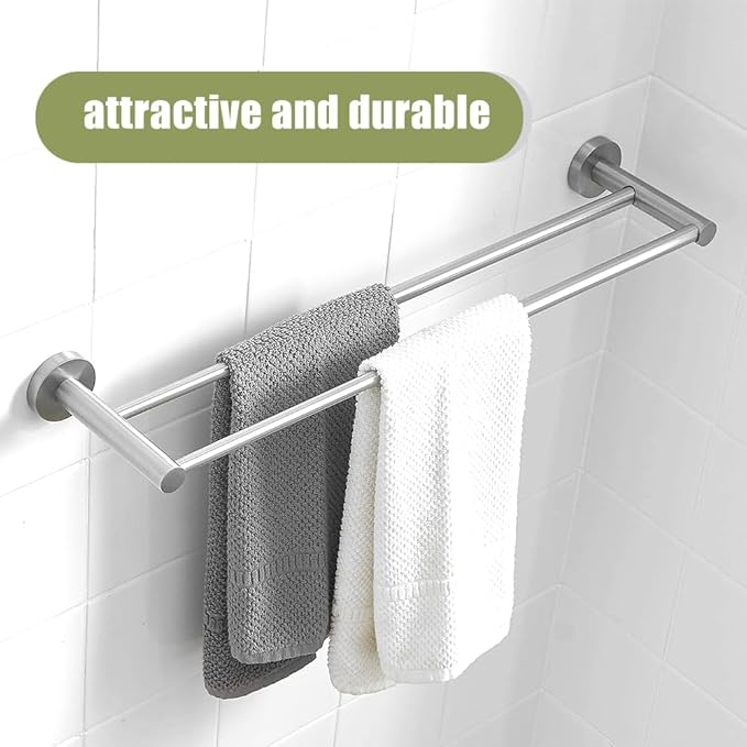 Retractable #304 Stainless Steel Towel Bar, Single bar or Double bar Optional,Adjustable Length from 16 inches to 28.9 Inches (Brushed Nickel, Double Towel bar)