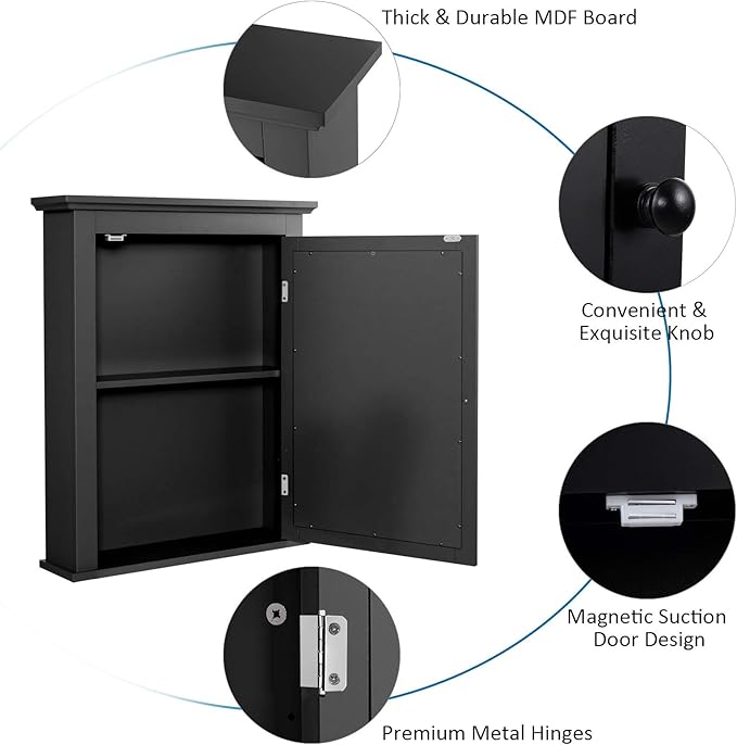 Tangkula Bathroom Cabinet with Mirror, Mirrored Wall-Mounted Storage Medicine Cabinet w/Single Door & Adjustable Shelf in 5 Positions, Multipurpose Wall Cabinet for Bathroom (Black)