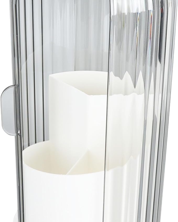 Makeup Brush Holder with Lid Clear Dustproof 360 Degree Rotating Makeup Brush Holder Organizer for Vanity Desktop Bathroom Countertop Nail Brush Rack Portable(White Base with Clear Black Lid)