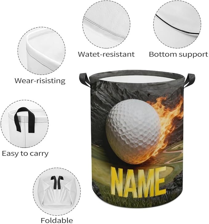 Personalized Golf Ball Laundry Hamper Custom Name Funny Dirty Clothes Laundry Basket Portable Storage Basket For Home Bathroom Family Golf Lovers Xmas Birthday (style 12)