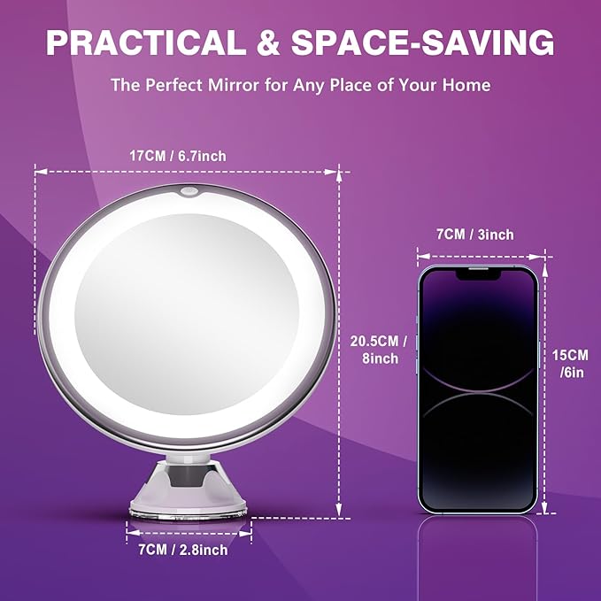 Auxmir 2026 Upgraded 30X Magnifying Mirror with Light, Makeup Mirror with 2-Level Lights, Portable Magnifying Mirror Suction Cup and Tweezers, 360° Swivel, Vanity Bathroom Mirror for Home Travel