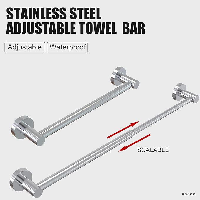 Honmein Towel Bar - Adjustable 304 Stainless Steel Towel Holder for Bathroom (11.8inch-22.6inch) Sturdy and Rustproof Wall Mounted Towel Rack for Bathroom Accessories, Polished Silver?€?