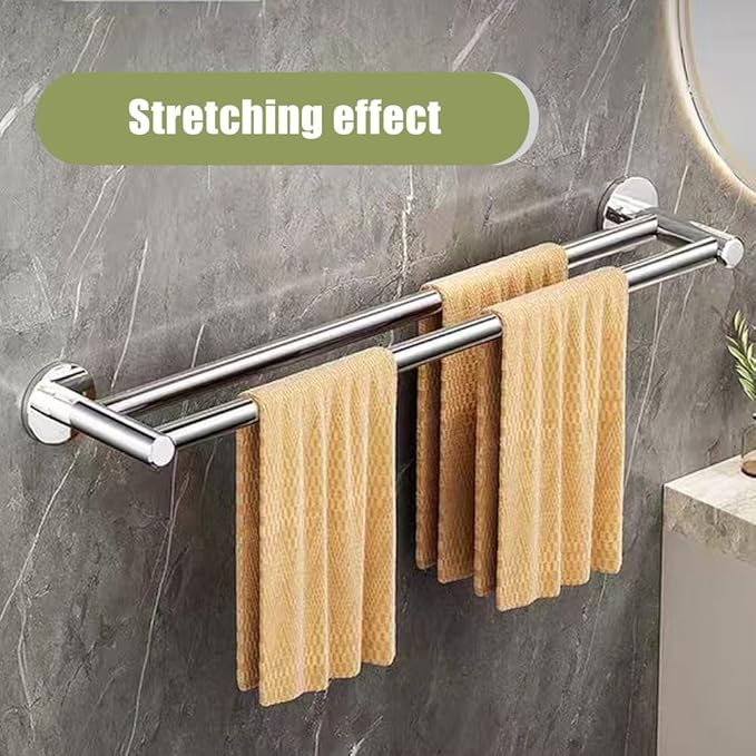 Retractable #304 Stainless Steel Towel Bar, Single bar or Double bar Optional,Adjustable Length from 16 inches to 28.9 Inches (Chrome, Double Towel bar)