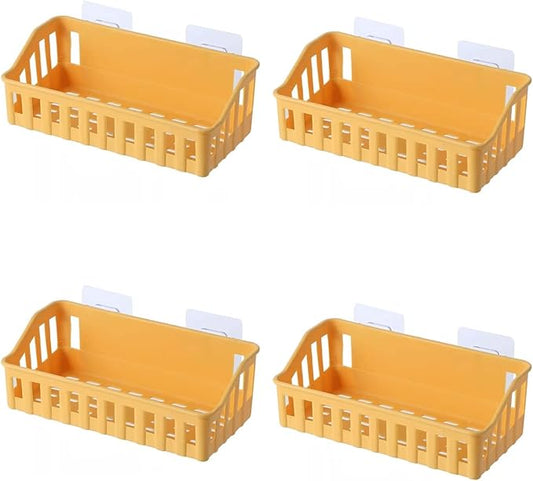 Bathroom Storage Rack 4 Shelves Toilet Plastic Storage Shelves Toilet Washstand Wall Mounted Storage Shelves Non Perforated Shelves Bathroom Shelf(Yellow)