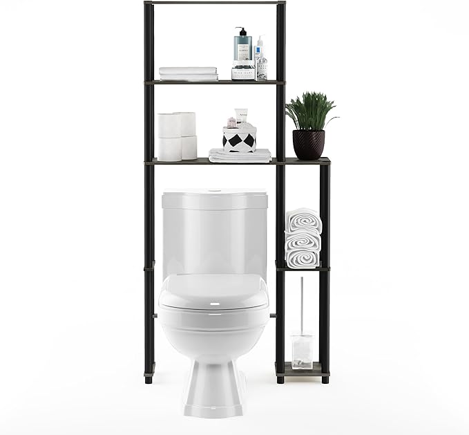 Furinno Turn-N-Tube Over The Toilet Storage, 5-Shelf Over The Toilet Organizer, Freestanding Space Saver Bathroom Shelf, for Bathroom Organizers and Storage, Grey Oak
