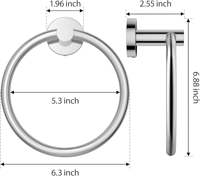 Towel Rings for Bathroom Wall Mount, SUS 304 Stainless Steel Hand Towel Holder, Modern Shower Hardware, Chrome, 1-Pack