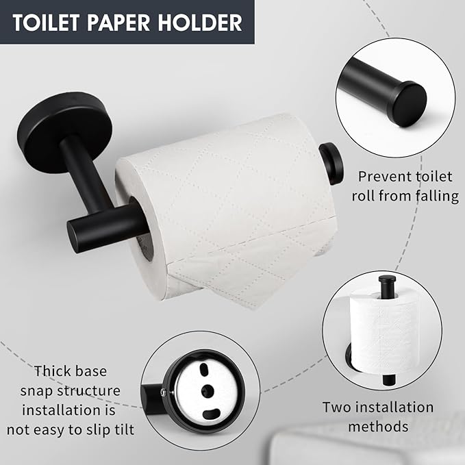 10 Piece Matte Black Bathroom Hardware Set -Include23.6&12inch Bathroom Towel bar,Towel Ring,Toilet Paper Holder, Towel Hook,2 Pack 5 Piece Bathroom Accessories Set Stainless Steel Wall Mounted