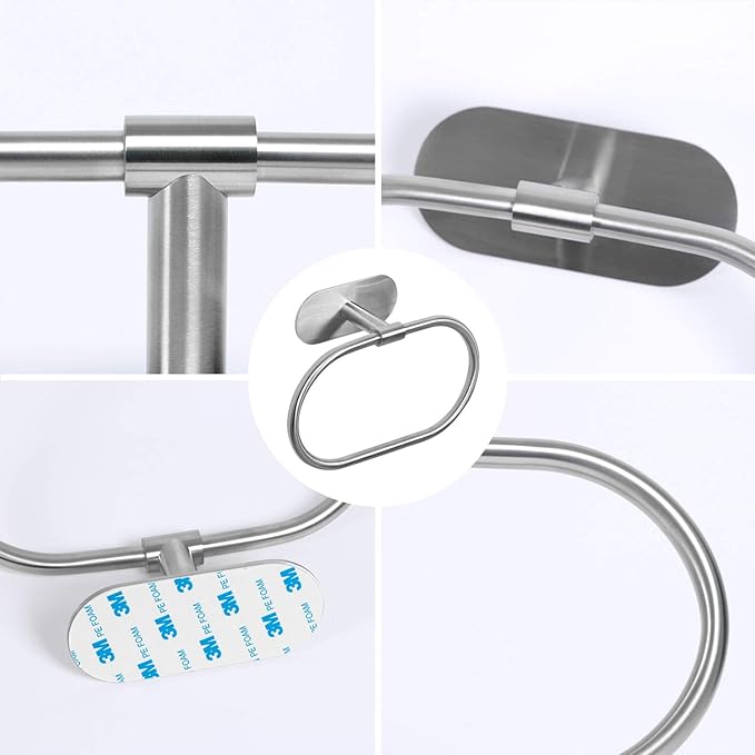 HouseAid Self Adhesive Towel Ring for Bathroom, Stainless Steel Adhesive Hand Towel Holder, No Drilling Modern Hand Towel Hanger, Brushed Nickel