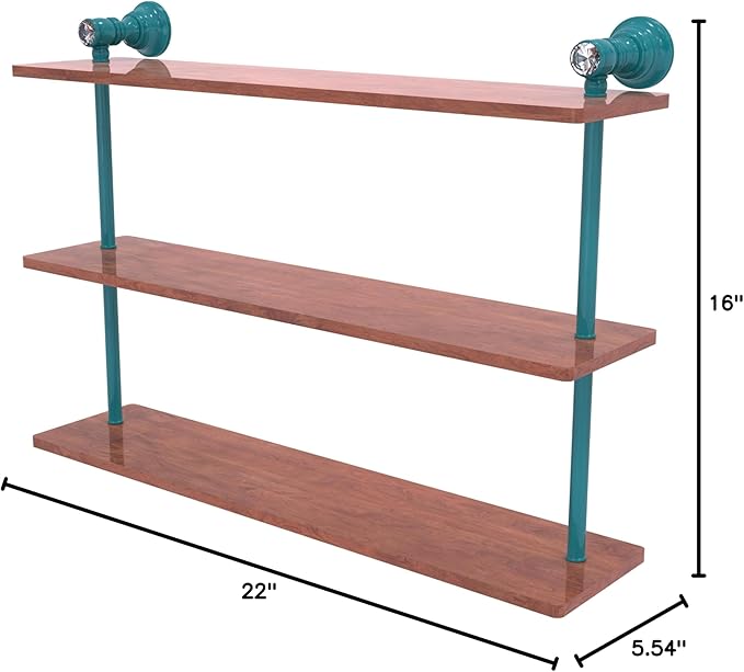 Allied Brass CC-5-22-IRW-GLT Carolina Crystal Collection 22 Inch Triple Wood Shelf, Glokzin Teal