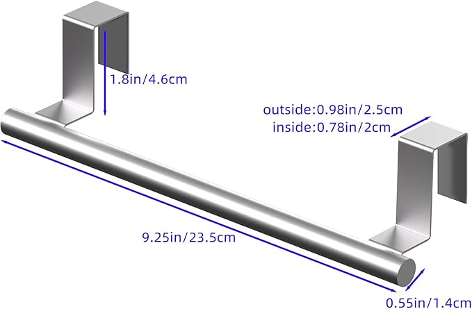 Over Cabinet Towel Bar 9" Kitchen Towel Rack - Silver, Stainless Steel Towel Holder for Cabinet - 1 Pack