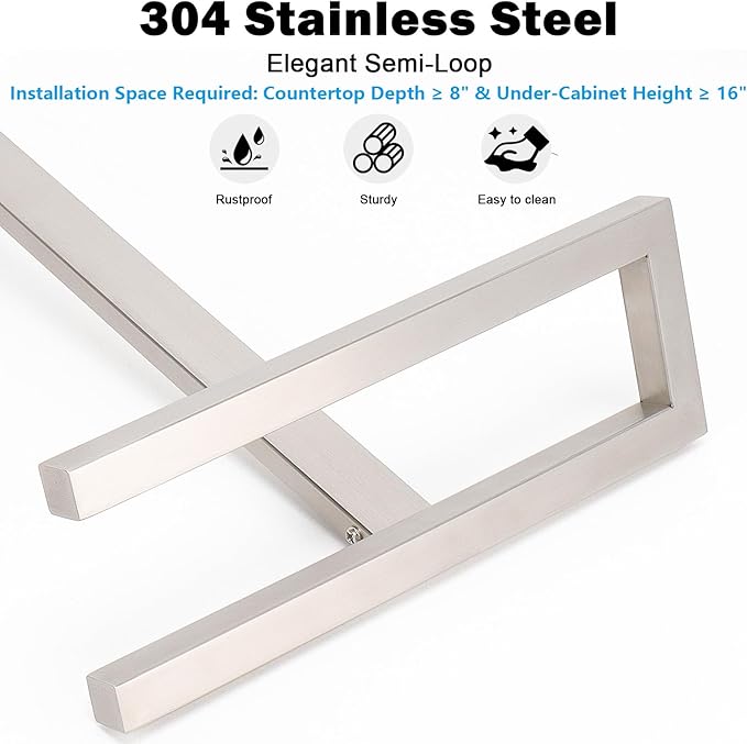 Livabber Standing Hand Towel Holder, 304 Stainless Steel Hand Towel Rack Stand with Heavy Marble Base, Bath Accessories, Towel Ring for Bathroom Kitchen Countertop, 14 Inch (Brushed Nickel)