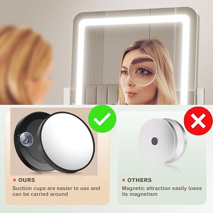 Gvnkvn Vanity Mirror with Lights, 17.3’’ LED Makeup Mirror Detachable 10X Magnification, Smart Touch Control, 3 Color Lighting Modes,360°Rotation Tabletop Make Up Mirror for Bedroom Bathroom
