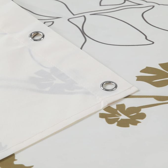 Long Floral Fabric Shower Curtain, Beige Brown Grey Plant Shower Curtains for Bathroom, Waterproof Bathroom Curtains, 72" W x 78" H
