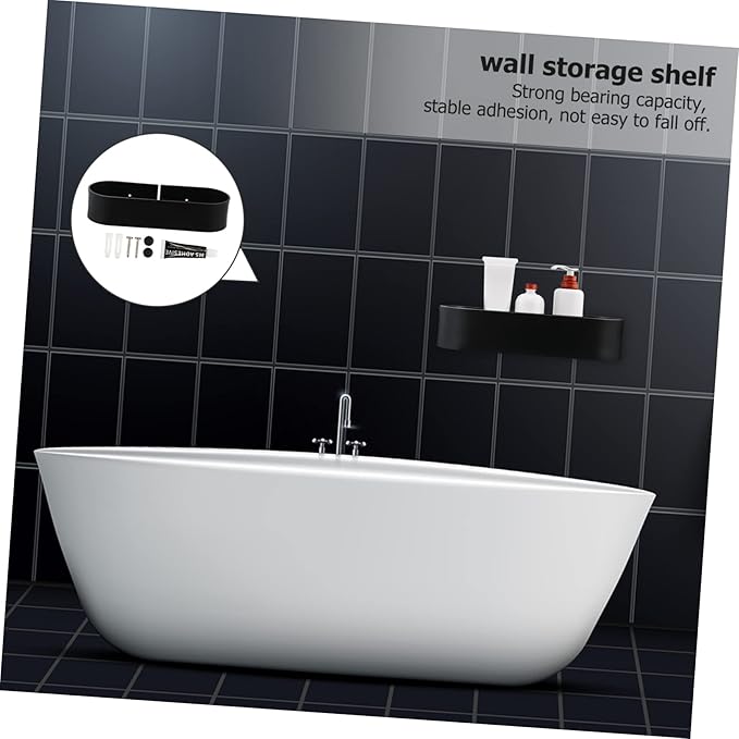 1Pc Punch Metal Bathroom Wall Rack Compact and Easy to Clean Storage Shelf for Toiletries Breathable Design for Quick Drying Black Wall Mounted Organizer