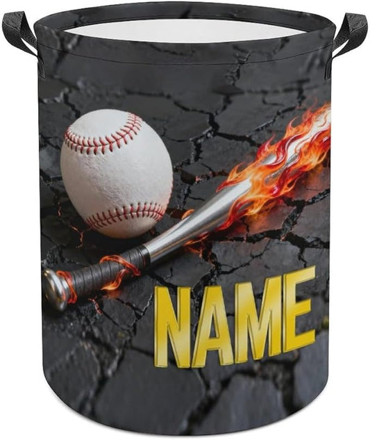 Personalized Baseball Laundry Hamper Custom Name Funny Dirty Clothes Laundry Basket Portable Storage Basket For Home Bathroom Family Baseball Lovers Xmas Birthday (style 1)