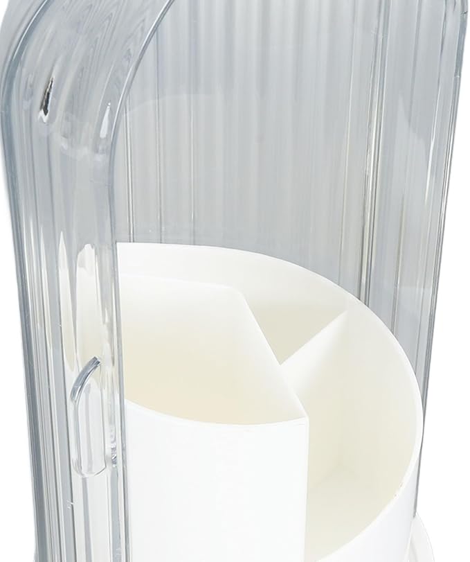 Makeup Brush Holder with Lid Clear Dustproof 360 Degree Rotating Makeup Brush Holder Organizer for Vanity Desktop Bathroom Countertop Nail Brush Rack Portable(White Base with Clear Lid)