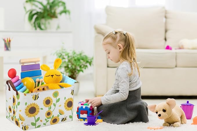 Rectangular Sunflower Baskets Gift Basket Empty Girls Basket Kids Storage Bin Baby Toy Organizer Box Love Room Decor for Home(Sunflower)