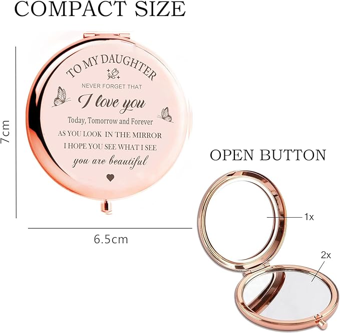 Daughter Compact Mirror Gift from Mom, Birthday Gifts for Daughters from Mothers， Daughter Graduation, Christmas, Wedding Gift