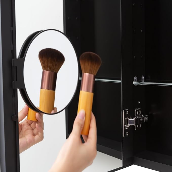 16 x 20 Inch Bathroom Mirror Cabinet, Medicine cabinets for Bathroom，3 Adjustable Shelves, Soft Close Hinges, 3X Movable Magnifier, Black Medicine Cabinet