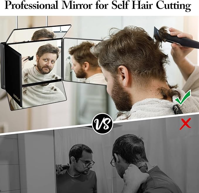 UHdod 5 Way Mirror for Hair Cutting with LED Light, 360° Barber Mirrors with Adjustable Height Brackets, Makeup Mirror for Self Cut, Shaving, Grooming, Good Gifts for Men Women